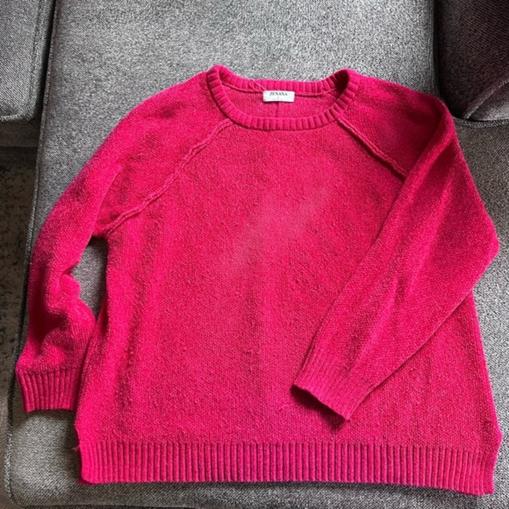 Zenana Outfitters Fuchsia Crew Neck Sweater Size L